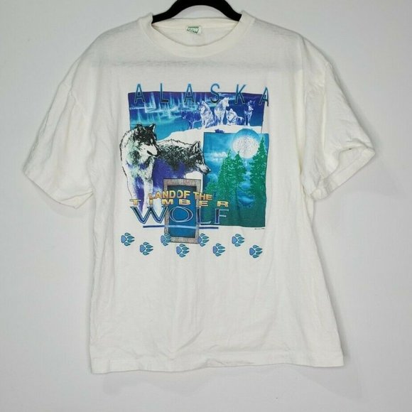 Vintage Other - Vintage 1996 Alaska Land of the Timber Wolf Single Stitch T Shirt Size M White